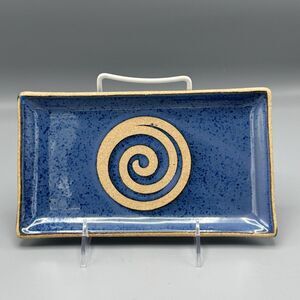 Art Studio Blue Rectanglar Tray Plate Spiral Glazed & Unglazed Vanity 8.5" L